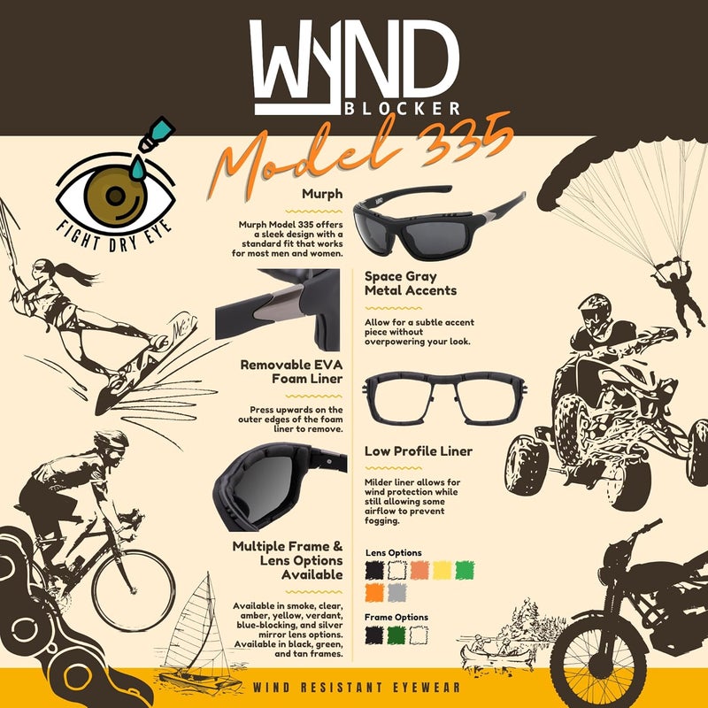 WYND Blocker Photochromic Clear-to-Smoke Wind Resistant Sunglasses Dry Eye Motorcycle Glasses (Model 335 - Black Matte, Photochromic Clear/Smoke) - Image 5